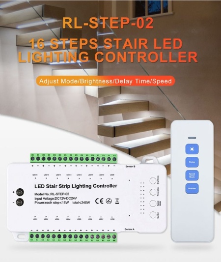 Controler Smart Iluminat Scări 16 Trepte cu telecomandă și 2 senzori - Img 8