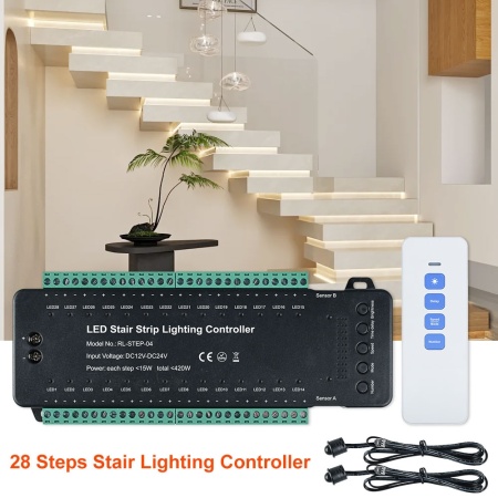 Controler Smart Iluminat Scări Negru 28 Trepte cu telecomandă și 2 senzori - Img 4