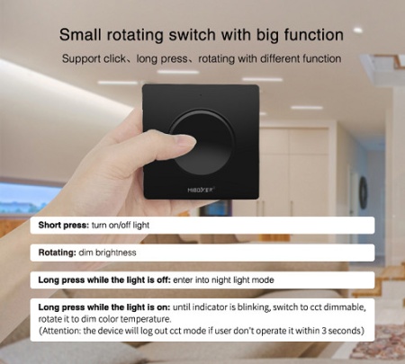 MiBoxer Dimmer Rotativ Monocolor/CCT Perete 1 zonă RF Alb sau Negru - Img 4
