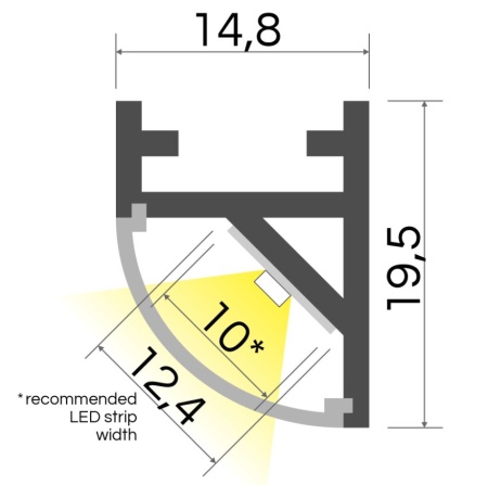 Profil aluminiu de colț MAGLYTE-10 ANGULAR, aluminiu neanodizat, lungime 2m - Img 2