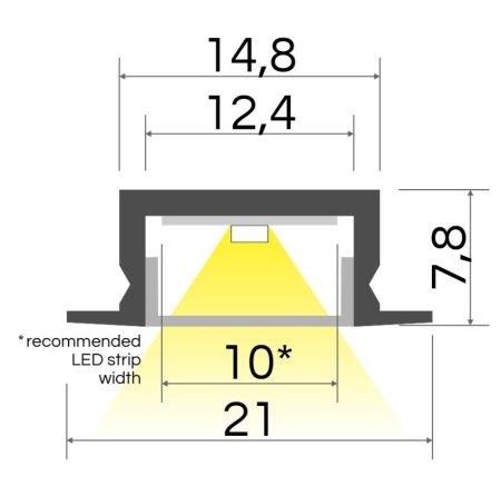 Profil aluminiu încastrat BASELYTE-10 LOW-IN, aluminiu anodizat, lungime 2m - Img 2