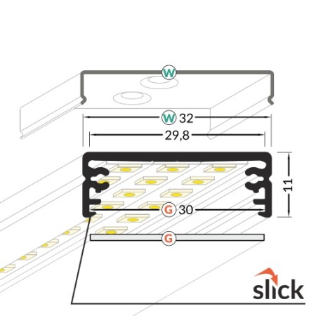 Profil LED aparent WIDE 24, aluminiu anodizat, lungime 2m - Img 3