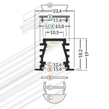 Profil LED încastrat DEEP 10, aluminiu anodizat, lungime 2m - Img 2