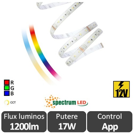 Set Smart Spectrum Bandă RGB+CCT 17W IP44 Compatibil Google si Amazon Alexa