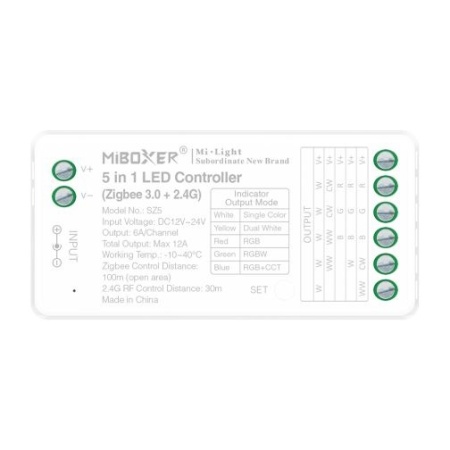 Controler MiBoxer Smart 5 în 1 ALB/CCT/RGB/RGBW/RGB+CCT ZIGBEE+RF, 12A, 12-24V