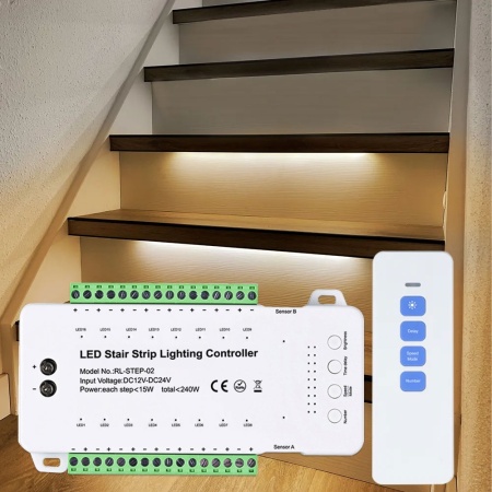 Controler Smart Iluminat Scări 16 Trepte cu telecomandă și 2 senzori - Img 3