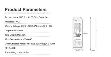 MiBoxer Controler Smart 5 în 1 WIFI/Telefon, 15A, 12-24V - Img 2