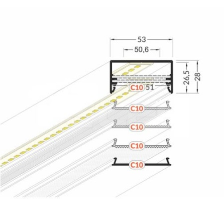 Profil LED aparent LOWI C10, negru, lungime 2m - Img 2