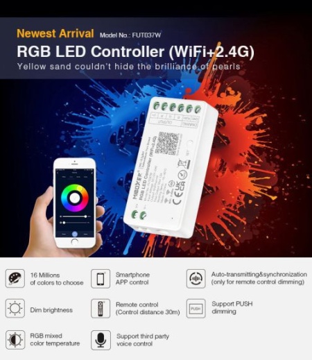 Controler Smart WiFi MiBoxer 3 în 1 RGB/RGBW/RGB+CCT wireless, 12A, 12-24V - Img 3