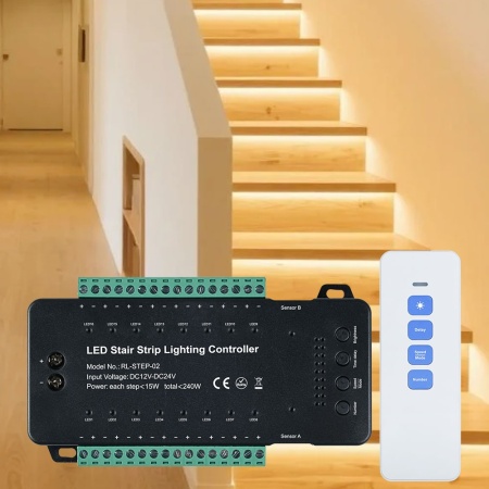 Controler Smart Iluminat Scări Negru 16 Trepte cu telecomandă și 2 senzori - Img 3