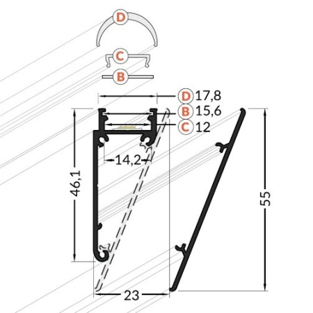 Profil LED aparent WALLE 12, Aluminiu anodizat, lungime 2m - Img 3