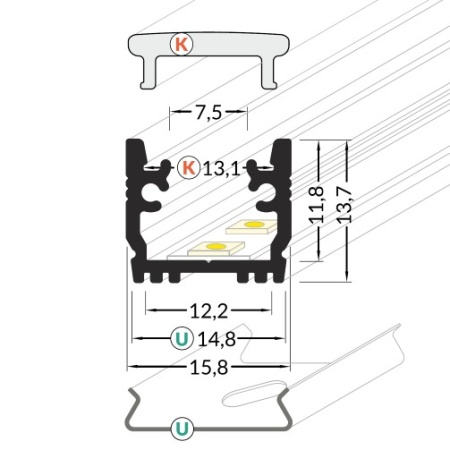 Profil LED de pardoseală FLOOR12, aluminiu anodizat, lungime 2m - Img 3