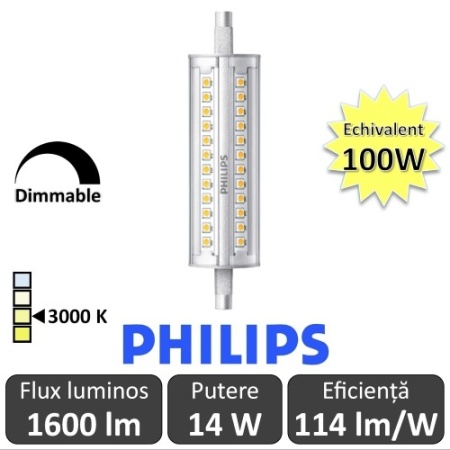 Bec LED Philips - CorePro LED linear R7S 118mm 14-100W 830 alb-cald