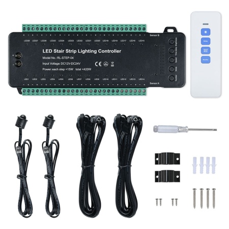 Controler Smart Iluminat Scări Negru 28 Trepte cu telecomandă și 2 senzori - Img 2