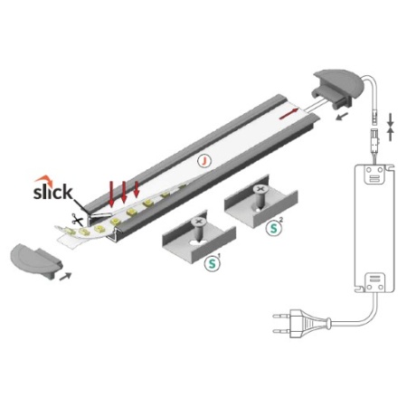 Profil LED încastrat BEGTIN 12, aluminiu neanodizat, lungime 2m - Img 2