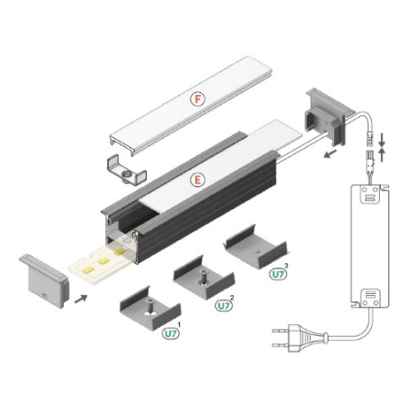 Profil LED încastrat LINEA IN 20, negru, lungime 2m - Img 2