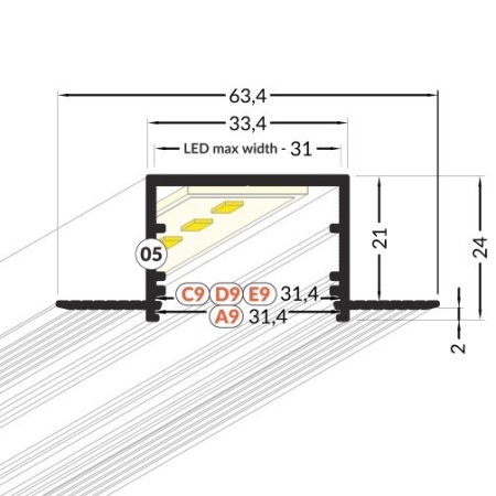 Profil LED încastrat VARIO 30-05, alb, lungime 2m - Img 2