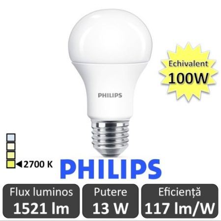 Bec LED Philips - CorePro LED bulb 2x13W A60 E27 827 alb-cald