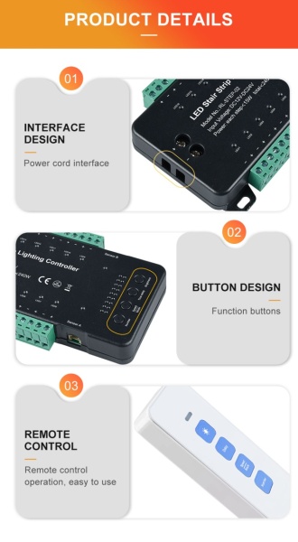 Controler Smart Iluminat Scări Negru 16 Trepte cu telecomandă și 2 senzori - Img 7
