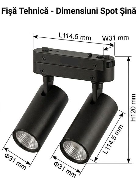 OMNILED SPOT Proiector dublu șina magnetică ultra slim XT 14W 3000K Negru - Img 2