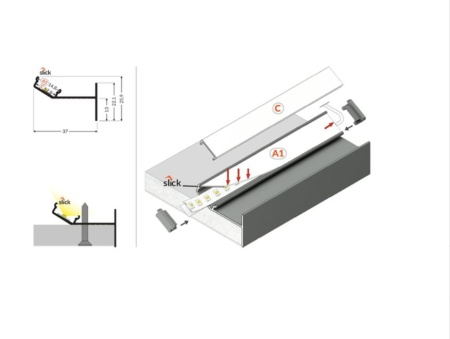 Profil LED aparent GLOW12 DOWN, aluminiu neanodizat, lungime 2m - Img 3