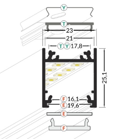 Profil LED aparent LINEA 20, alb, lungime 2m - Img 3