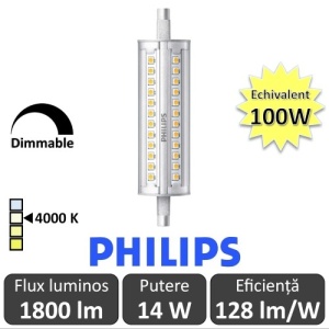 Bec LED Philips - CorePro LED linear R7S 118mm 14-100W 840 alb-neutru