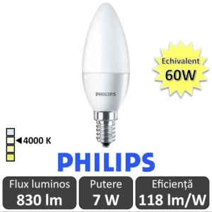 Bec LED Philips - CorePro LEDcandle 7-60W E14 230V B38 alb-neutru