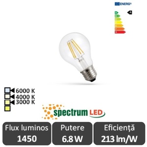 Bec LED Spectrum Filament 6.8-94W E27 alb-cald/neutru/rece Clasa A