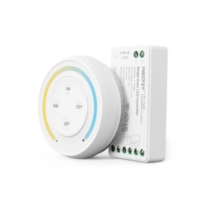 Kit MiBoxer Dimmer și telecomandă albă perete 2 în 1 monocolor/CCT RF, 12A, 12-24V