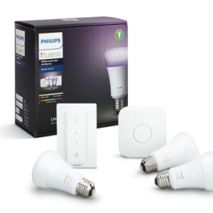 Philips - Set becuri HUE RGB 10W A60 E27 (3 becuri + 1 bridge + 1 dimmer)