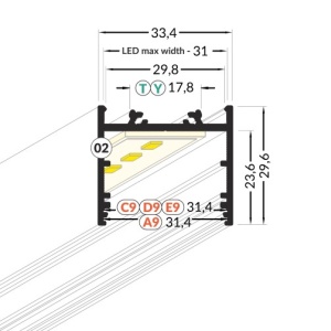 Profil LED aparent VARIO 30-02, aluminiu neanodizat, lungime 2m - Img 3