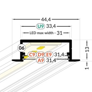 Profil LED încastrat VARIO 30-06, alb, lungime 2m - Img 3