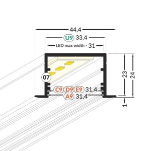 Profil LED încastrat VARIO 30-07, alb, lungime 2m - Img 3