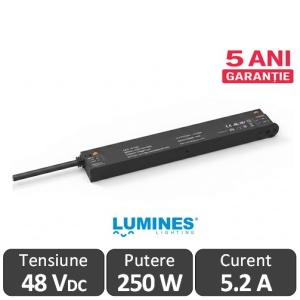Sursa alimentare șină magnetică Lumines Lighting 250W 48V neagră