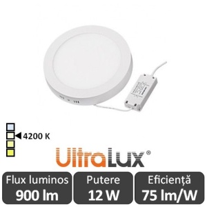 Ultralux Panou Led Rotund 12W Alb-Neutru LPRS1801242
