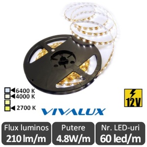 Bandă LED flexibilă - Vivalux Coda LED 4,8W/m 12V rolă 5m alb-cald/neutru sau rece