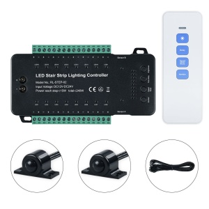 Controler Smart Iluminat Scări Negru 16 Trepte cu telecomandă și 2 senzori