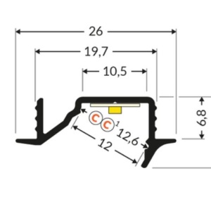Profil LED încastrat DIAGONAL 10, aluminiu neanodizat, lungime 2m - Img 2