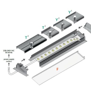 Profil LED încastrat DIAGONAL 14, aluminiu neanodizat, lungime 2m - Img 4