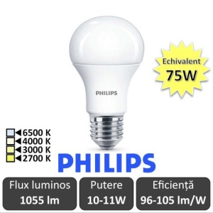 Bec LED Philips - CorePro LED bulb 10-11W A60 E27 alb-cald/alb/alb-neutru sau rece