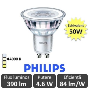 Bec LED Philips - CorePro LEDspotMV 4.6-50W GU10 840 36D alb-neutru