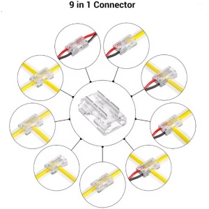 Conector 9-în-1 pentru banda LED SMD/COB monocoloră 10mm 1 bucată - Img 2