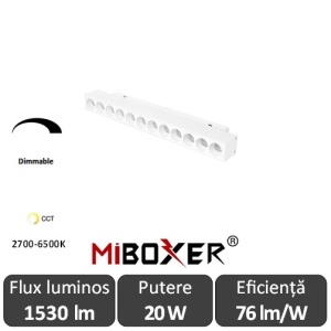 MIBOXER Proiector liniar șină magnetică Zigbee + RF Dimabil 20W CCT Alb