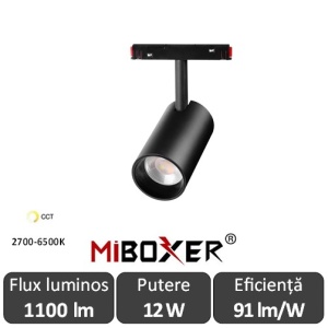 MIBOXER Proiector șină magnetică Zigbee + RF Dimabil 12W CCT Negru