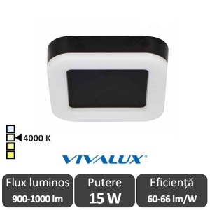 Plafonieră LED Vivalux DOLCE 15W Pătrat Alb sau Negru alb-neutru IP65