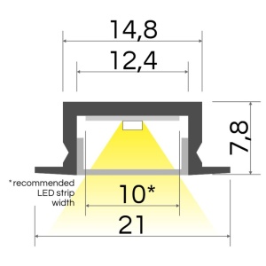 Profil aluminiu încastrat BASELYTE-10 LOW-IN, aluminiu neanodizat, lungime 2m - Img 2