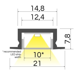 Profil aluminiu încastrat BASELYTE-10 LOW-IN, negru, lungime 2m - Img 2