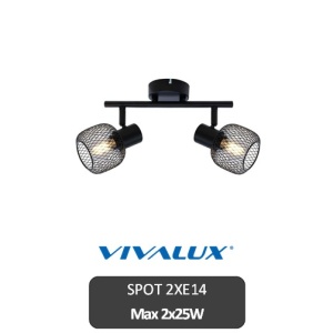 Spot orientabil VIVALUX ELINOR SP958-2L, 2 x E14, Max 2x25W, Negru