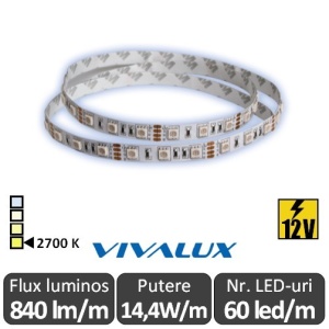 Bandă LED flexibilă - Vivalux Mega LED SMD5050 14,4W/m 12V rolă 5m alb-cald
